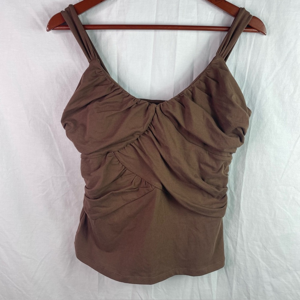 BISOU BISOU Michele Bohbot Women's Ruched Fitted Tank Top Cami Size M Brown